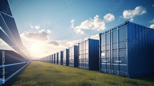 modern battery energy storage system,battery container units with solar and turbine farm photo