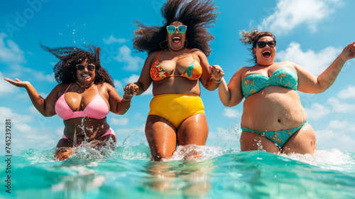 Body Positive Women Enjoying Freedom at the Beach
