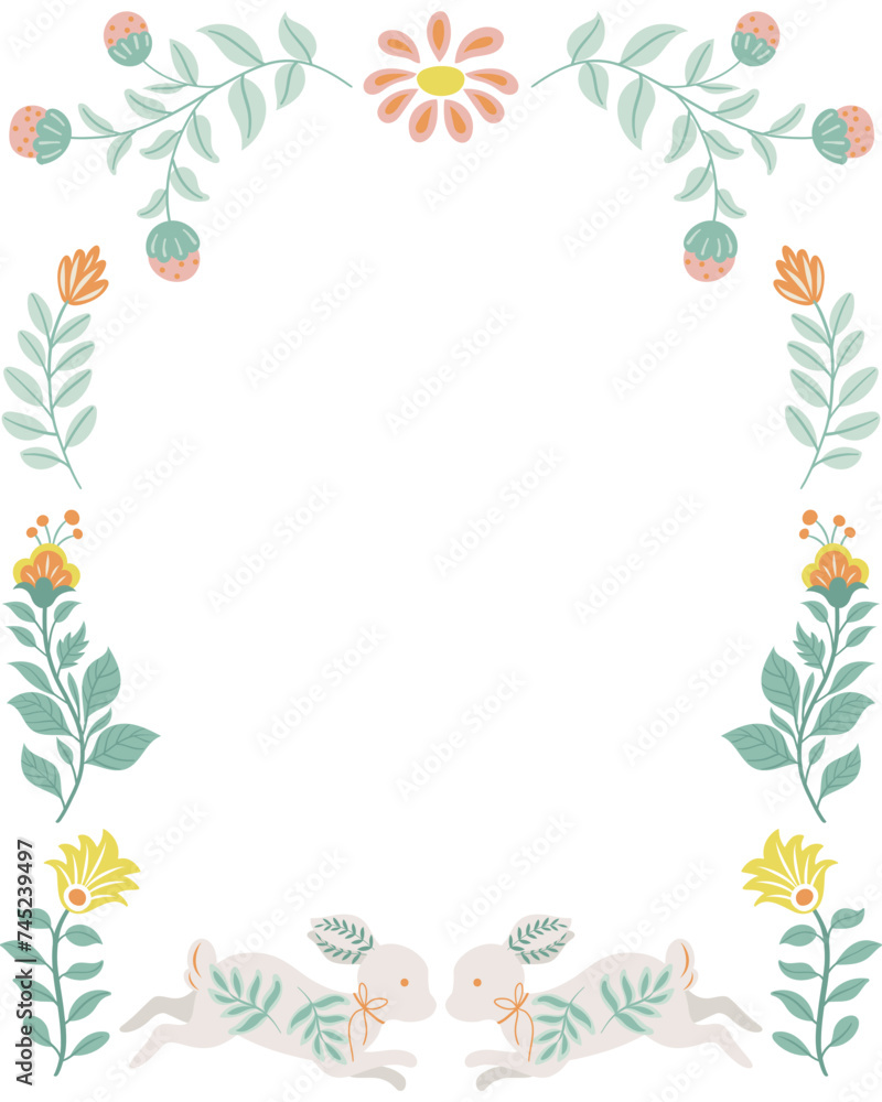 Frame made from folk art design elements. Folk flora and fauna vector illustration isolated on white background. Hand drawn folk flowers. Scandinavian traditional motif