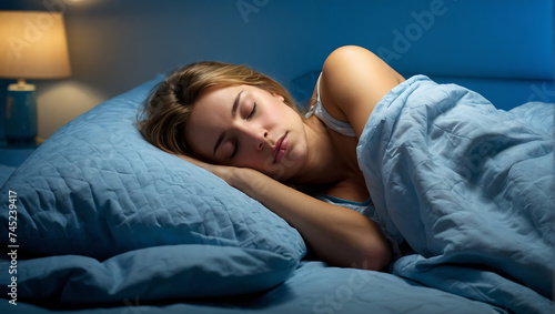 Spokojny sen kobiety w komfortowych warunkach sypialni