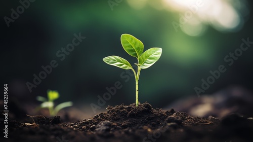 Picture of delicate young plant growing from soil 