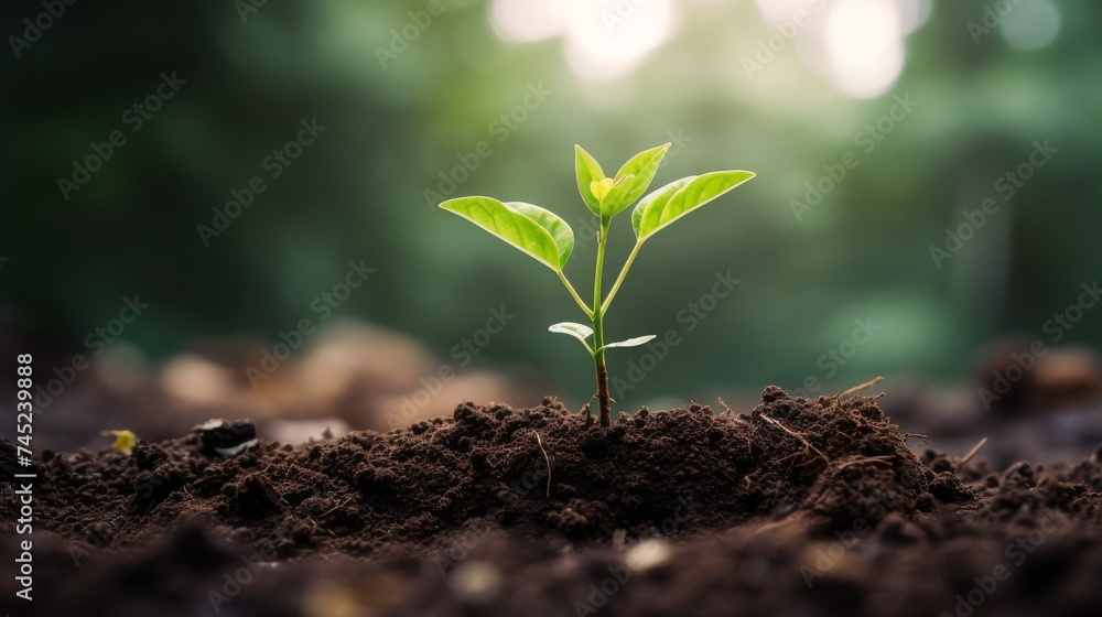 Fototapeta premium Picture of delicate young plant growing from soil