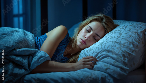 Spokojny sen kobiety w komfortowych warunkach sypialni
