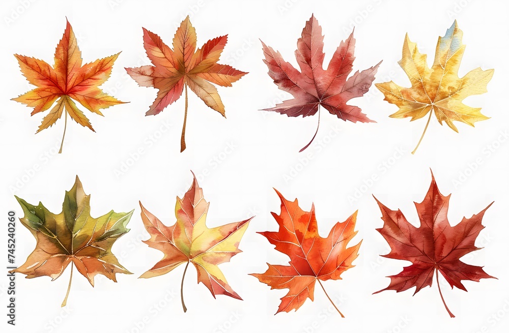 Fototapeta premium Beautiful Autumn Leaves in Watercolor Art