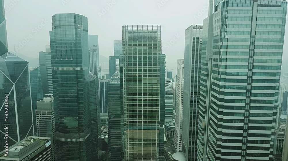 international corporations and banks in modern city skyscrapers and office buildings