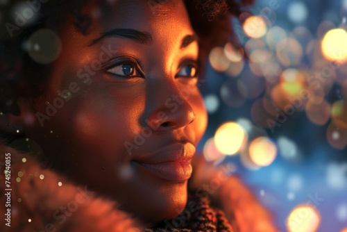 Contemplative African American Woman with a Hopeful Smile Thinking about New Year's Resolutions