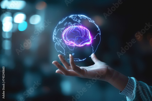 Hands Holding Global Earth and Brain Illustrating AI's Transformative Impact on the World