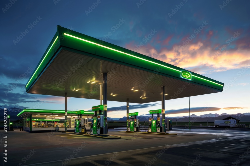 Twilight Illumination at a Gas Station in Reykjavik, Iceland
