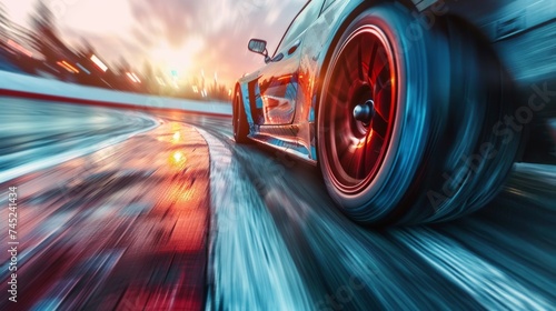 Racing cars at high speed. Racer on a racing car passes the track.  © Media Srock