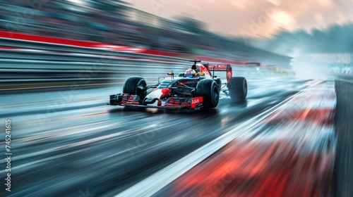 Racing cars at high speed. Racer on a racing car passes the track. 