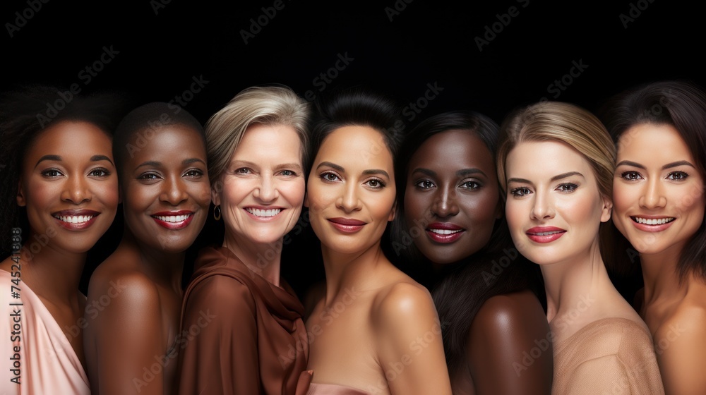 Obraz premium A group of people with beauty and many nationalities,beautiful ladies in black tops and with different skin and hair colour.