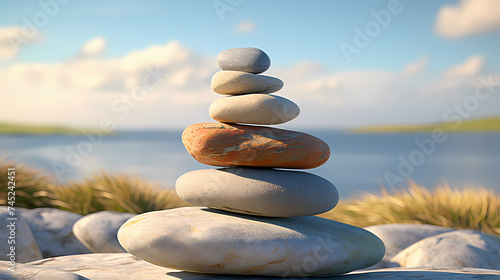 Yoga, meditation, pyramid is made of flat stones stacked on top of each other