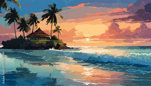 Tropical landscape with ocean and palm trees. Ai generated