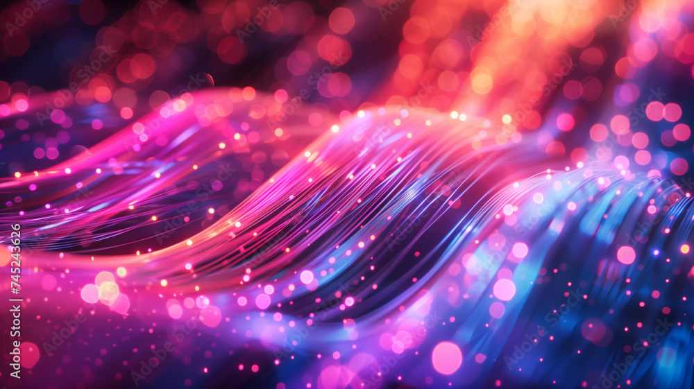 intricately layered colored electric cables and LEDs, with optical fibers casting a radiant glow. intricately layered colored electric cables and LEDs, with optical fibers casting a radiant glow.
