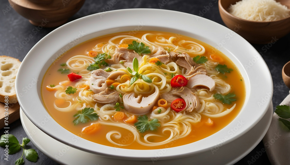 A stunning image showcasing a bowl of soup as a wonderful masterpiece of culinary artistry and the high resolution photograph captures every detail of the dish's exquisite presentation
