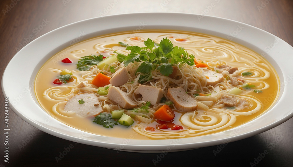 A stunning image showcasing a bowl of soup as a wonderful masterpiece of culinary artistry and the high resolution photograph captures every detail of the dish's exquisite presentation
A stunning image showcasing a bowl of soup as a wonderful masterpiece of culinary artistry and the high resolution photograph captures every detail of the dish's exquisite presentation