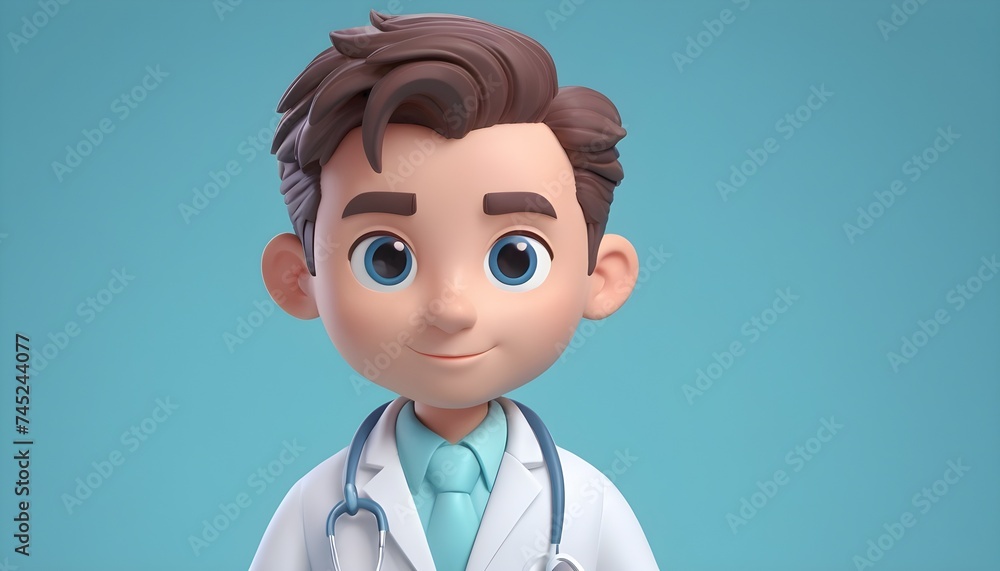 Toon young male doctor character isolated on pastel blue