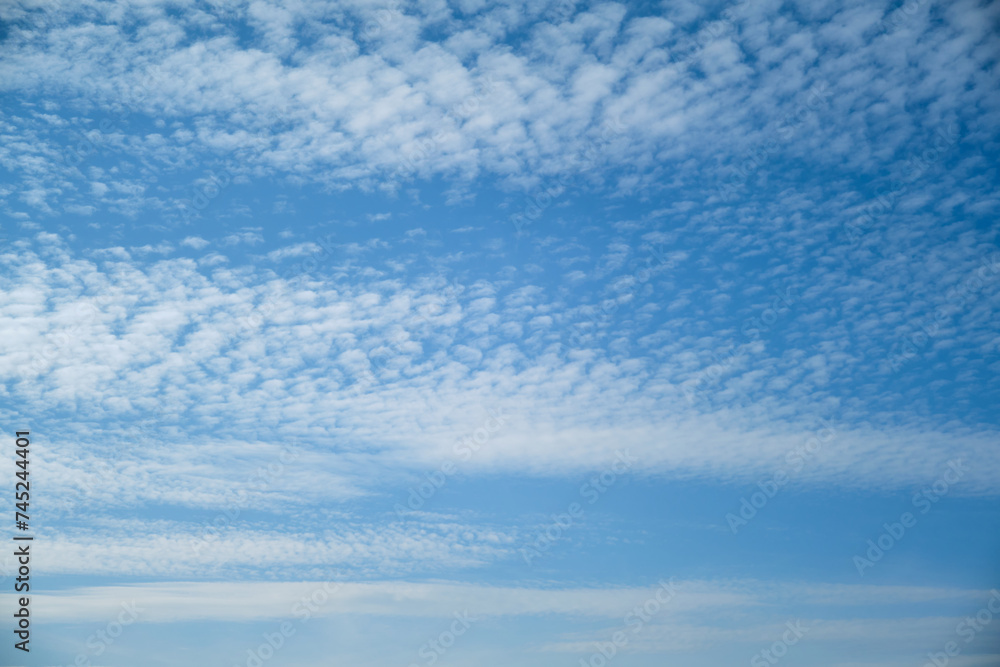 Clouds, white and light, drift across the blue summer sky, creating a breathtaking view. Clouds, white and light, drift across the blue summer sky, creating a breathtaking view.