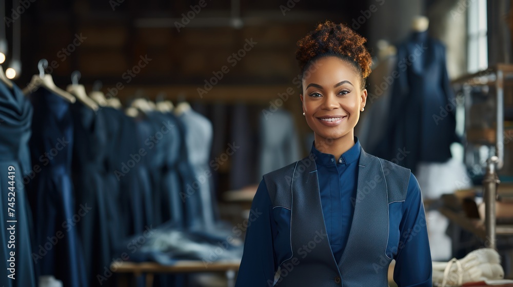 Fototapeta premium black woman Smile and designer portrait of clothing tailor 