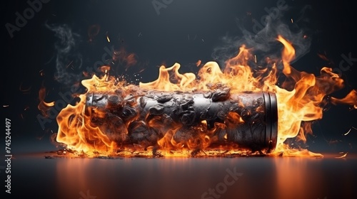 Fire covers battery ,Fire is burning the battery, it is dangerous to use the battery.
