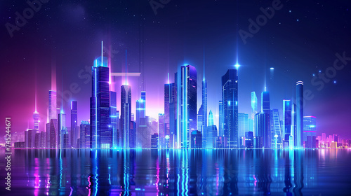 Futuristic cityscape  high-tech skyscrapers with neon accents