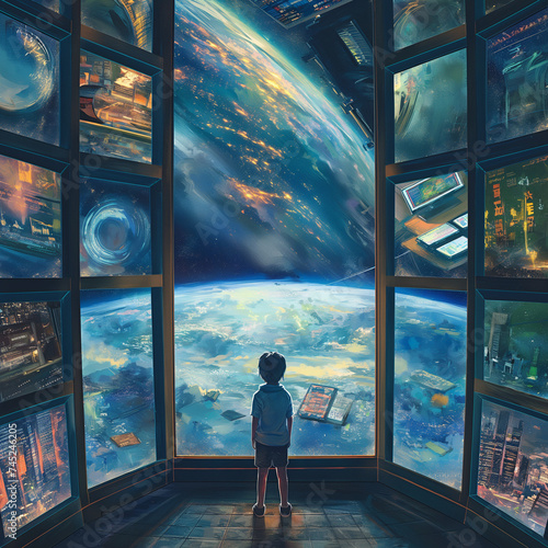 宇宙を眺める少年