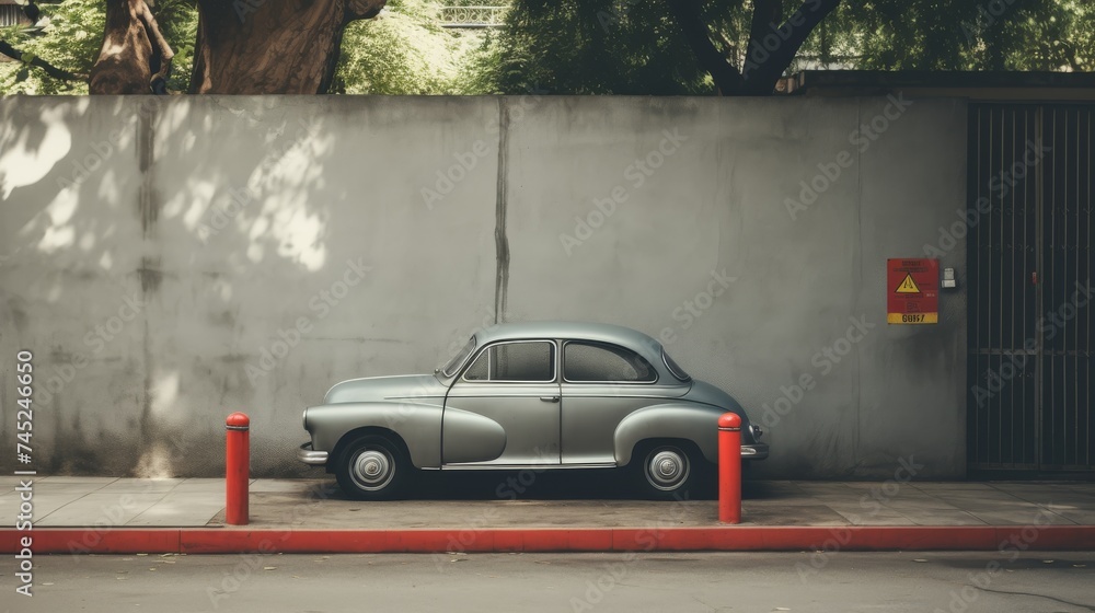 Small cars parked by closed entrance doors Small cars parked by closed entrance doors