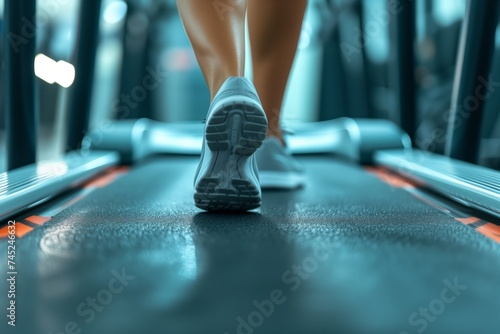 close up woman leg while running on treadmill, © jirayut