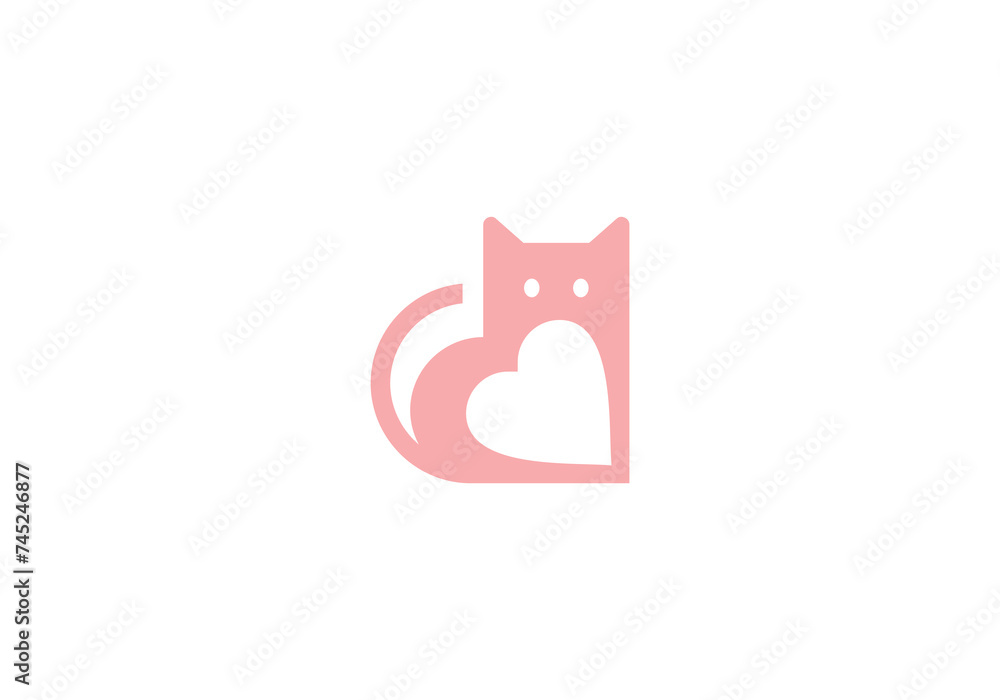 simple heart and cat logo. love pet care linear style concept creative design simple heart and cat logo. love pet care linear style concept creative design
