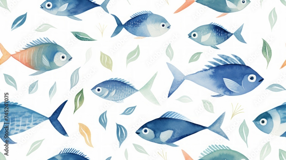 Generative AI Simple aquarelle fish pattern Generative AI Simple aquarelle fish pattern