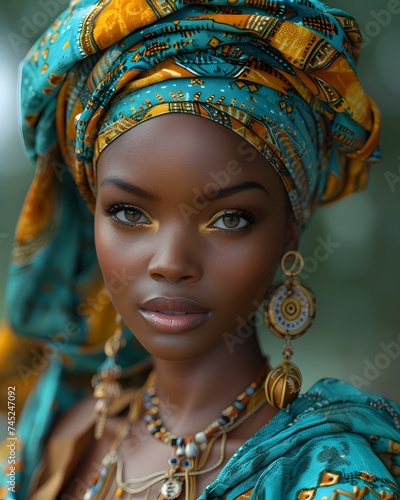 Beautiful Zambian african woman in traditiional dress photo