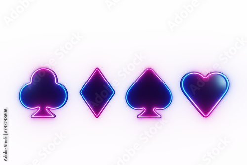 Neon light and 3d rendering of poker symbol isolated from transparent background.