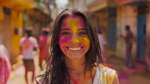 Holi celebration purple and yellow paints © Munali