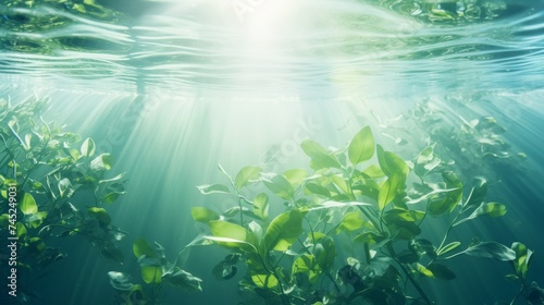 Transparent and clean white water and green leaf background sunlight reflection