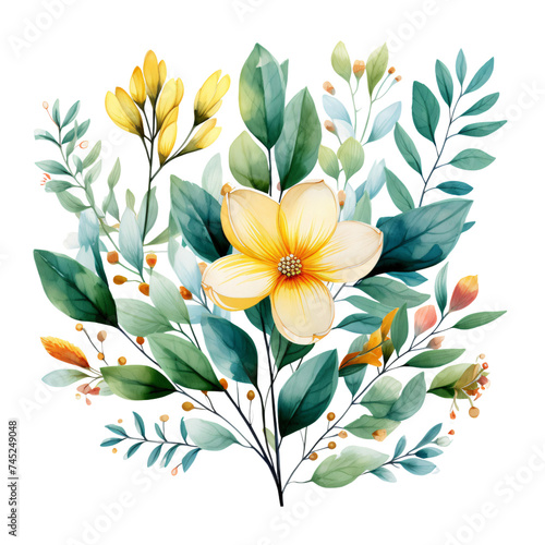Elegant watercolor illustration of a colorful floral arrangement  ideal for spring-themed design projects.