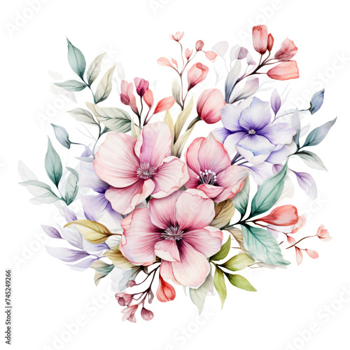 Elegant watercolor illustration of a colorful floral arrangement, ideal for spring-themed design projects.
