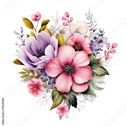 Elegant watercolor illustration of a colorful floral arrangement, ideal for spring-themed design projects.