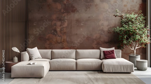 Contemporary living room with sofa and grungy background
