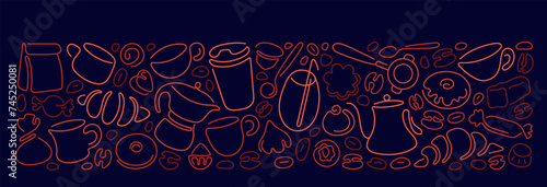 Coffee line cup. Bakery, cafe abstract background