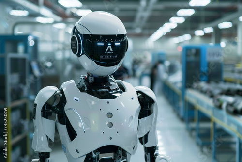 Wallpaper Mural Against the backdrop of conveyor belts and assembly lines, the humanoid robot, adorned with the AI logo, works alongside human operators, leveraging its AI-powered capabilities to Torontodigital.ca