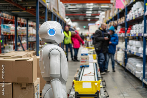 Against the backdrop of bustling activity  the humanoid robot stands at the conveyor belt alongside human operators  their combined efforts ensuring the seamless progression of goo