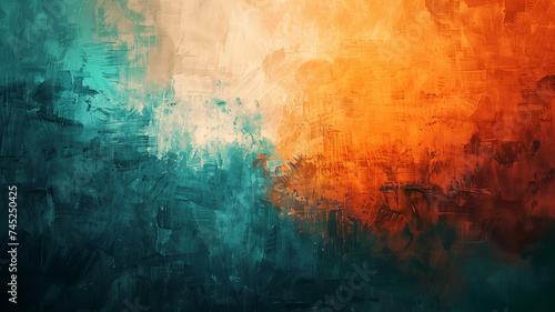 An artistic banner with an abstract background, highlighting a delicate brushstroke texture that fades from a vibrant orange to a serene teal.