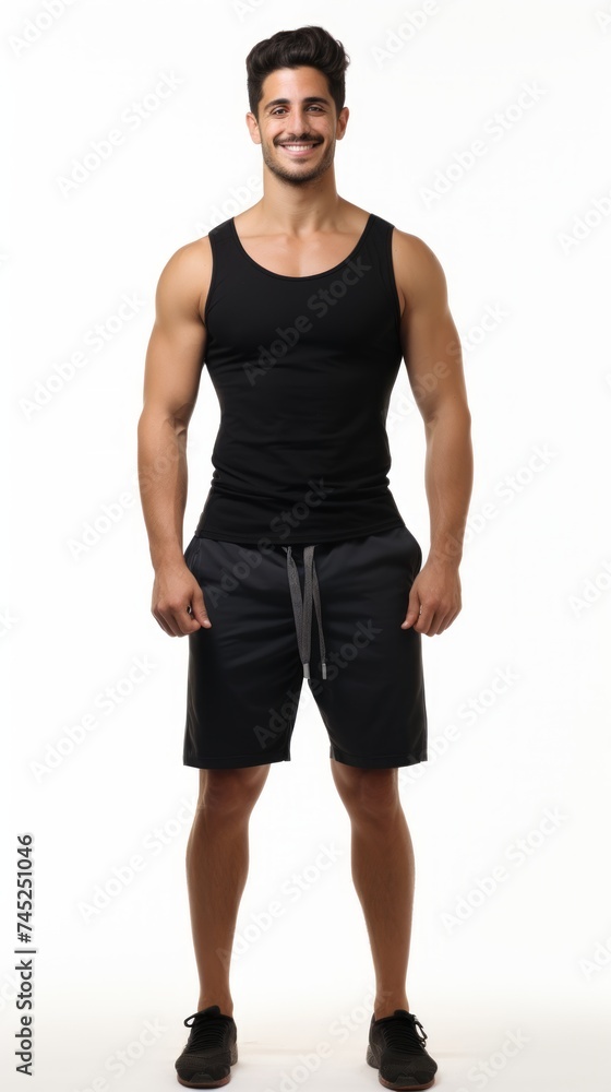 Fototapeta premium Stock image of a man in athletic wear on a plain white background Generative AI