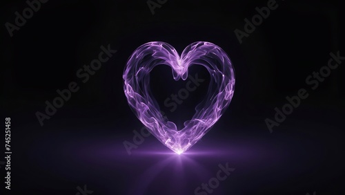 Heart made of purple fire glowing on dark background