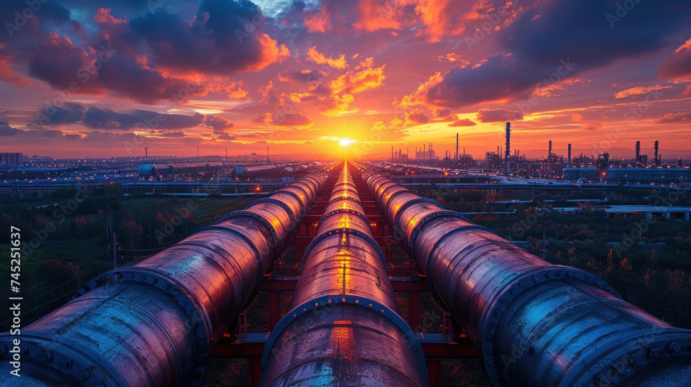 Crude gas and oil pipes of refinery plant or petrochemical industry ...