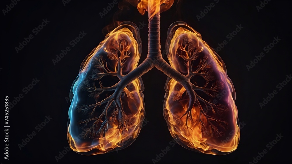 Human lungs burning with fire Human lungs burning with fire