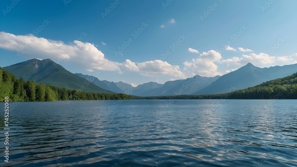 lake in the mountains with blue sky 