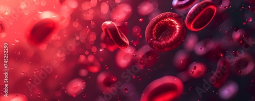 A close-up 3D rendering of red blood cells with a dark background  depicting a microscopic view suitable for health and medical research themes.