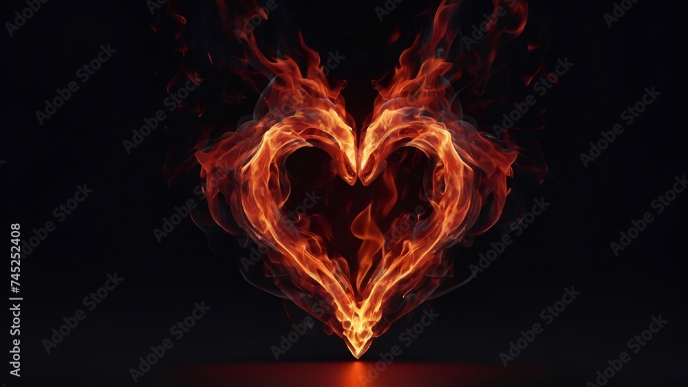 Heart made of red fire, burning heart, power of love.