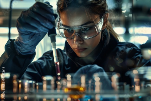 Young Female Scientist Using Pipette in Laboratory Setting